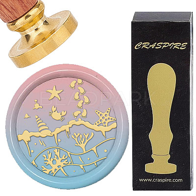 Brass Wax Seal Stamps with Wood Handle AJEW-WH0412-0223-1