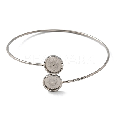 304 Stainless Steel Cuff Blank Bangle Bases with Round Tray STAS-Z088-03A-P-1