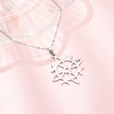 304 Stainless Steel Sun Moon Symbol Cutout Pendant Cable Chain Necklaces for Men Women NJEW-K308-07P-1