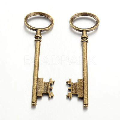 Tibetan Style Alloy Skeleton Key Large Pendants TIBEP-S105-AB-RS-1