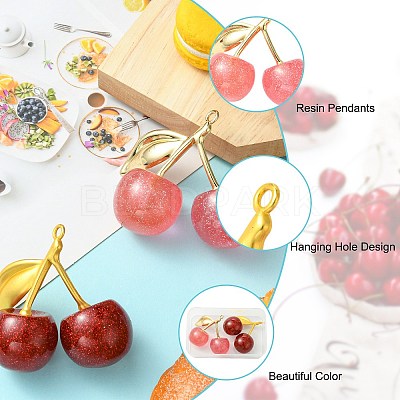 2Pcs 2 Colors Cherry Transparent Resin Pendnats RESI-CJ0004-59-1