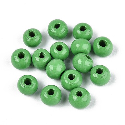 Spray Painted Round Natural Schima Wood Beads WOOD-A018-6mm-08-1