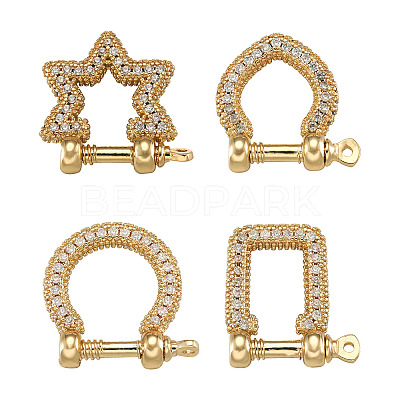 4Pcs 4 Style Brass Micro Pave Clear Cubic Zirconia D-Ring Anchor Shackle Clasps ZIRC-PJ0001-02-1