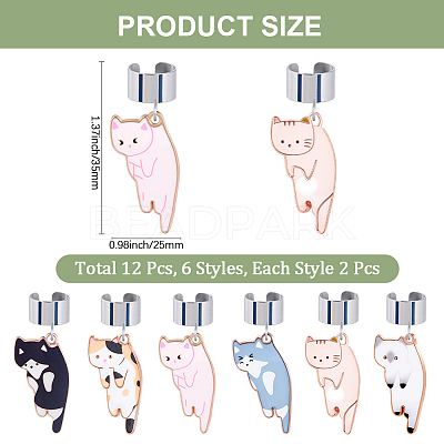 12Pcs 6 Style Alloy Enamel Stethoscope Cat Shape Pendant Decorations HJEW-CP00066-1
