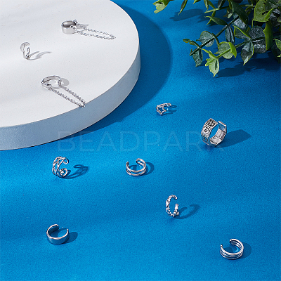 2Pairs 2 Styles 925 Sterling Silver Cuff Earrings EJEW-UN0002-84-1