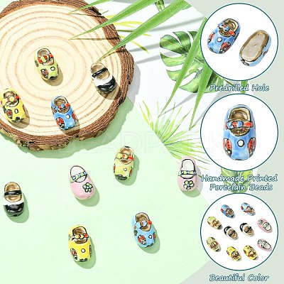 10Pcs 5 Colors Handmade Printed Porcelain Beads PORC-CJ0001-33-1