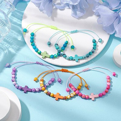 5Pcs Synthetic Gemston Braided Beaded Bracelets Sets BJEW-JB11016-1