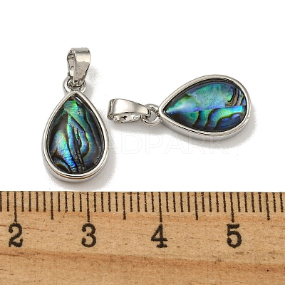 Rack Plating Brass Pave Natural Paua Shell Pendants KK-U025-08P-01-1
