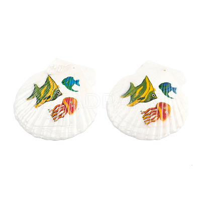 Printed Natural Freshwater Shell Big Pendants SHEL-N032-235-06-1
