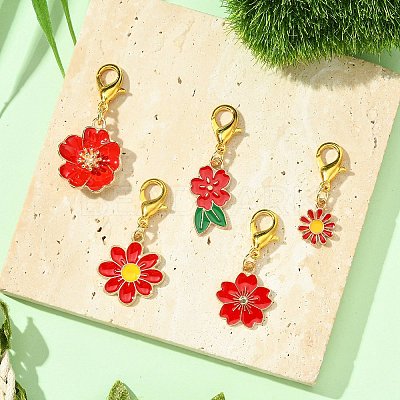 10Pcs 5 Styles Flower Alloy Enamel Pendant Decorations HJEW-JM02749-1