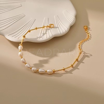 Elegant Natural Freshwater Pearl & Brass Beaded Bracelets for Women RP0175-1