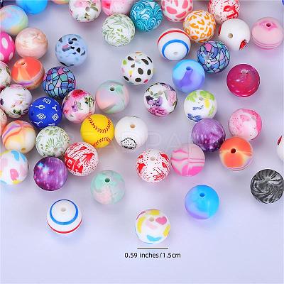 Christmas Printed Round with Snowflake Pattern Silicone Focal Beads LS-SI-JX0056A-124-1