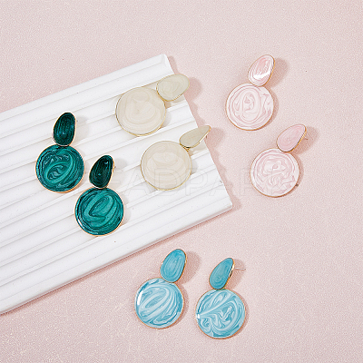 4 Pairs 4 Colors Alloy Enamel Flat Round Dangle Stud Earrings for Women EJEW-FI0002-65-1