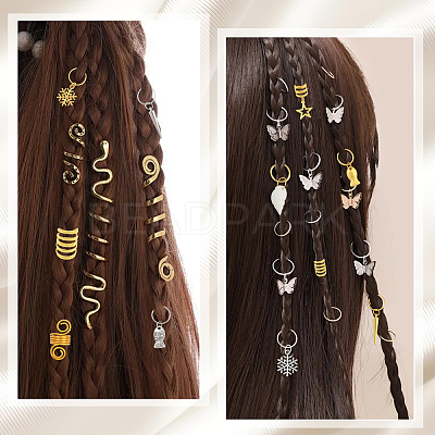 120Pcs 12 Styles Alloy & Iron Dreadlocks Hair Rings Decoration OHAR-SC0001-18A-1