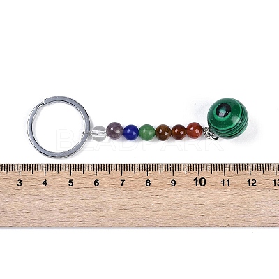 Natural Malachite Round Beaded Keychain G-H076-01P-15-1