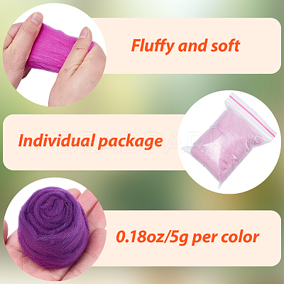 50G 10 Colors Needle Felting Wool Roving DIY-CP0013-77B-1