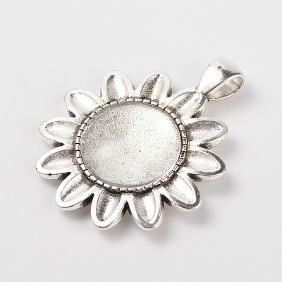 Sun Flower Alloy Pendant Cabochon Settings and Half Round/Dome Clear Glass Cabochons DIY-X0222-AS-1