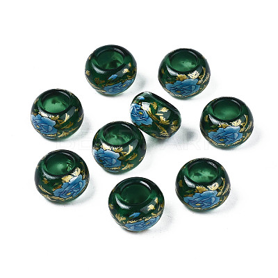Flower Printed Transparent Acrylic Rondelle Beads TACR-S160-01-C02-1