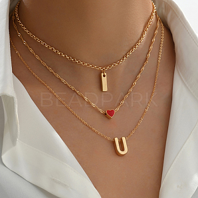 Iron Cable Chains 3 Layer Necklaces AX4550-1
