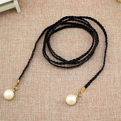 Imitation Leather Braided Belly Belt with Plastic Imitation Pearl Round Bead WG11EBA-03-1