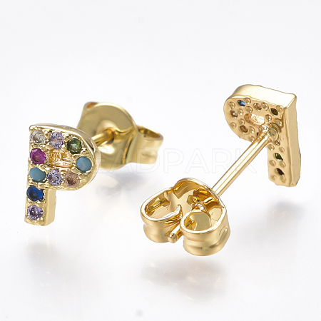 Brass Micro Pave Cubic Zirconia Ear Studs EJEW-S201-42P-1