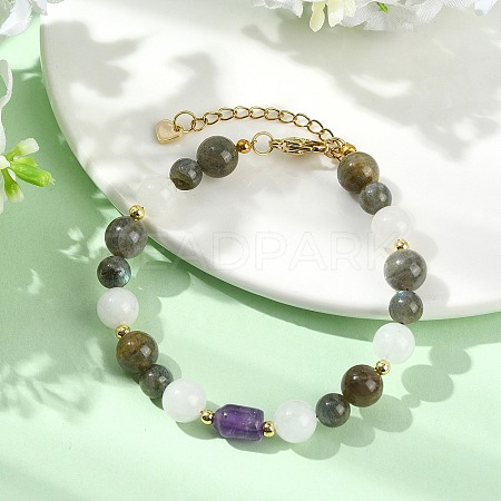 Natural Labradorite &  Amethyst & White Jade Beaded Bracelets for Women BJEW-JB13619-1