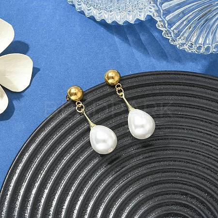 Shell Pearl Beads Dangle Stud Earrings EJEW-JE07034-1