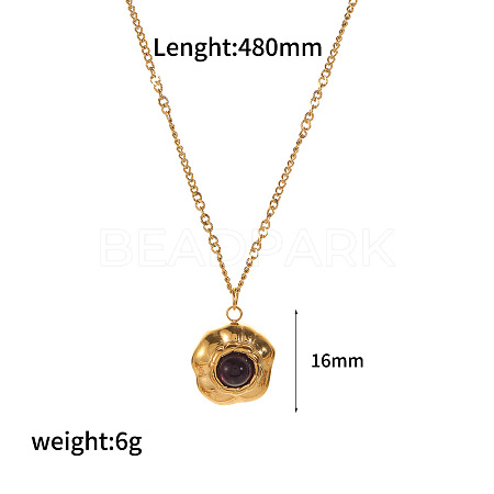Natural Gemstone Flower Pendant 304 Stainless Steel Chain Necklaces for Women FS-WGE9101-07-1