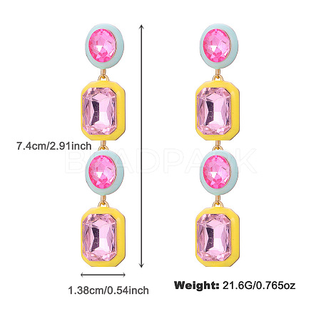 Zinc Alloy Enamel & Colorful Glass Rhinestone Stud Dangle Earrings FS-WGE1C08-01-1