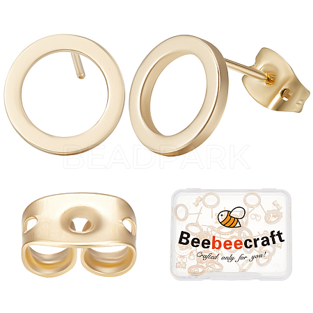 Beebeecraft 20Pcs Brass Ring Stud Earrings for Women with 20Pcs Friction Ear Nuts KK-BBC0007-81-1