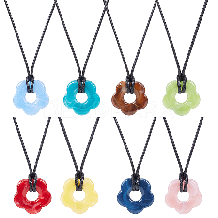 ANATTASOUL 8Pcs 8 Colors Acrylic Flower Pendant Necklaces Set NJEW-AN0001-50-1