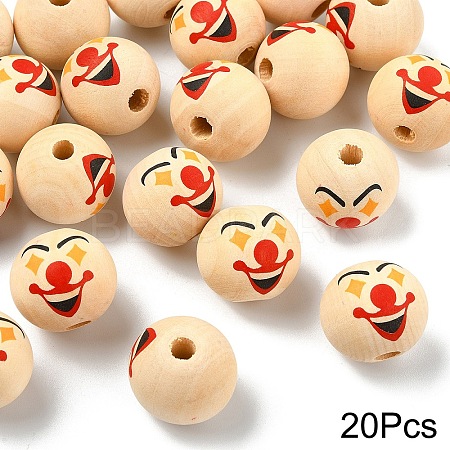 20Pcs Printed Wood European Beads WOOD-YW0001-55C-1