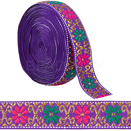 7M Flat Ethnic Style Polyester Ribbon OCOR-WH0046-74C-1