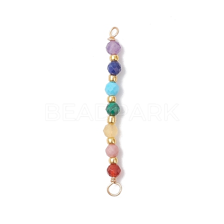 Chakra Natural Malachite & Yellow Opal & Amethyst & Carnelian & Lapis Lazuli & Rhodonite & Apatite Faceted Round Beaded Connector Charms PALLOY-JF04565-03-1