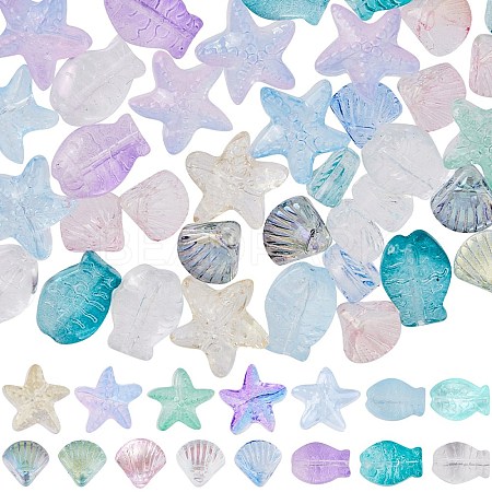 SUNNYCLUE 150Pcs 15 Style Transparent Spray Painted Glass Beads GLAA-SC0001-92-1