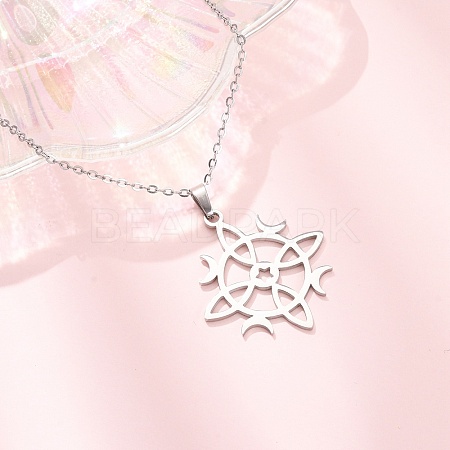 304 Stainless Steel Sun Moon Symbol Cutout Pendant Cable Chain Necklaces for Men Women NJEW-K308-07P-1