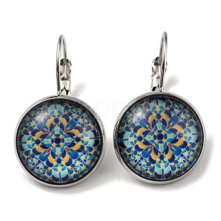 Flower Glass Leverback Earrings with Brass Earring Pins EJEW-Q798-01M-1