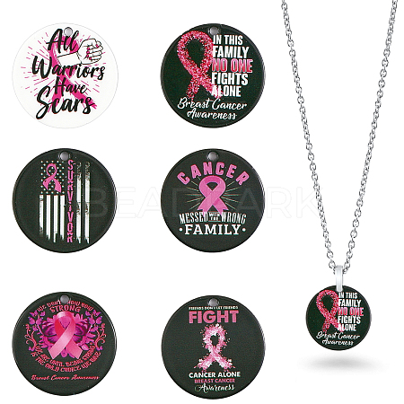 CHGCRAFT 6Pcs 6 Style Breast Cancer Pink Awareness Ribbon Style 201 Stainless Steel Pendants STAS-CA0001-91-1