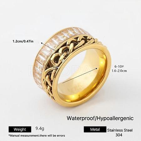 304 Stainless Steel Rhinestone Wide Band Finger Rings XC5005-25-1