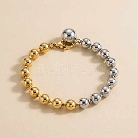 Duo Tone 304 Stainless Steel Ball Charm Round Beaded Bracelets for Women WGBF083-01-1