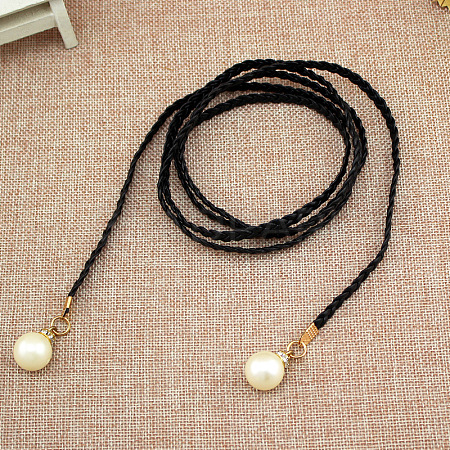 Imitation Leather Braided Belly Belt with Plastic Imitation Pearl Round Bead WG11EBA-03-1