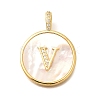 Rack Plating Brass Micro Pave Clear Cubic Zirconia Pendants with Shell KK-M309-42G-V-1