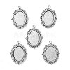 Tibetan Style Antique Silver Alloy Flat Oval Pendant Cabochon Settings X-TIBEP-M022-19AS-1