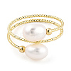 Natural Pearl Beaded Wrapped Cuff Ring RJEW-T026-04G-4