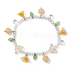 Dyed Natural Topaz Jade & Glass Beaded Stretch Bracelet with Flower Charms BJEW-JB10176-03-1