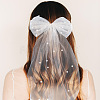 GOMAKERER 2Pcs 2 Colors Bowknot Long Mesh Tulle Bridal Veils with Hair Barrettes & Imitation Pearl OHAR-GO0001-10-4