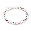 Heart Opaque Acrylic Beads Stretch Bracelet for Teen Girl Women BJEW-JB06860-1