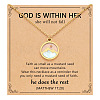 Flat Round 201 Stainless Steel Pave Natural Shell Mustard Seed Pendant Necklaces for Women WG511AE-05-3