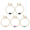 Natural Mixed Stone Rectangle & Moon Star Brass Beaded Bracelets BJEW-JB14231-2
