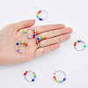 DICOSMETIC 10Pcs 2 Style Rainbow Color Glass Beaded Rotating Open Cuff Rings Set RJEW-DC0001-15-5